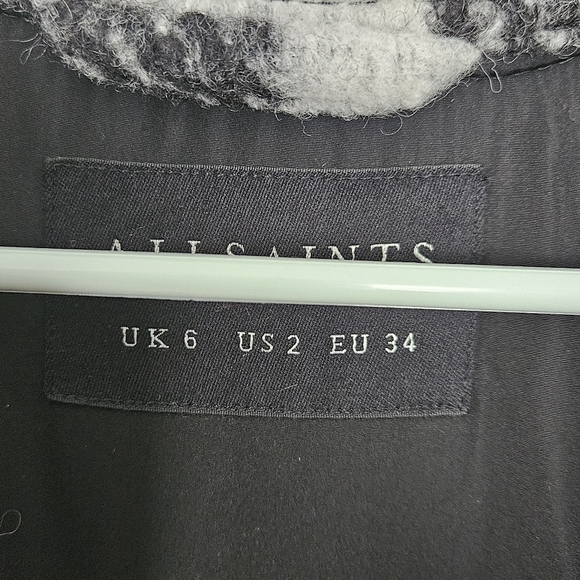 Allsaints Women Fenix Wool Blend Check Jacket Size US 2 In Black White Oversized - Picture 8 of 11